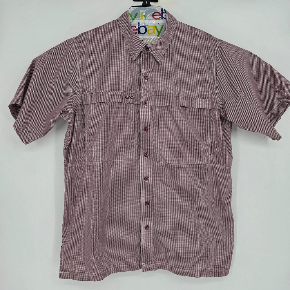 GameGuard Shirt Mens Large Maroon Gingham Vented Fishing Short‎ Sleeve Outdoor